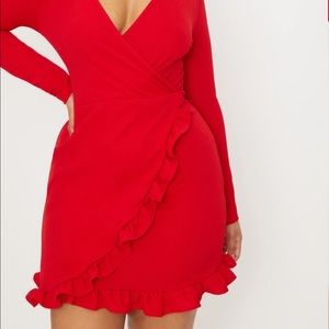 Prettylittlething red ruffle dress